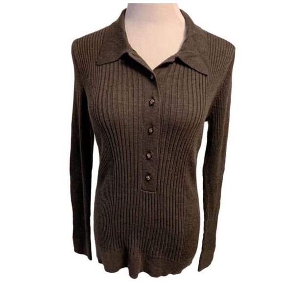 New! Tory Burch Brown Ribbed Sweater Sz M - Picture 1 of 4